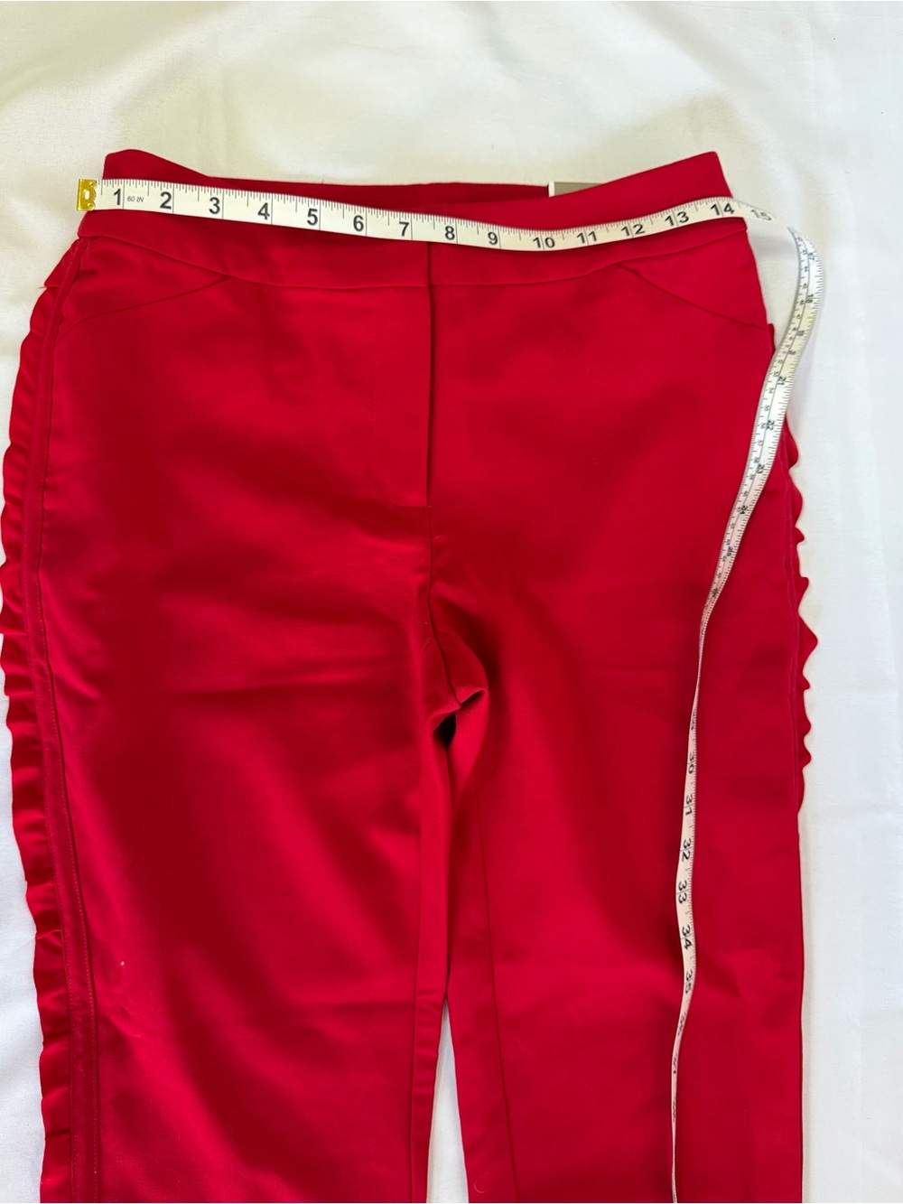 Chico's Red Straight-Leg Pants with Side Ruffle - Picture 3 of 7
